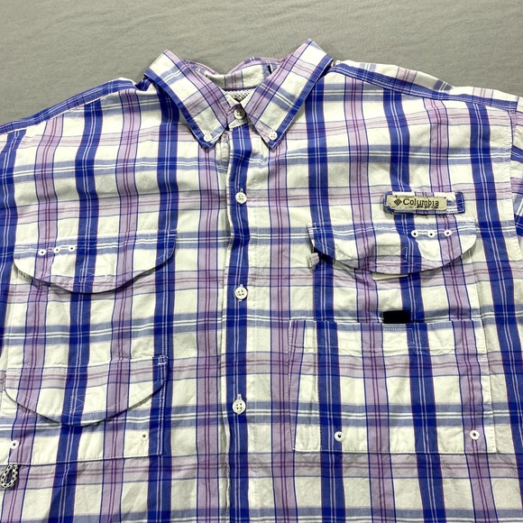 Columbia PFG Shirt Mens XL Blue Plaid Button Up Vented Fishing Outdoor Camp - Picture 3 of 9